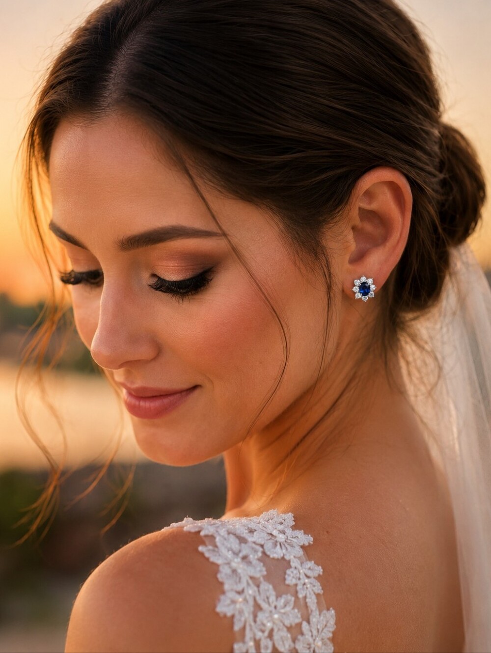 🦋 Blue & White Sapphire Sterling Flower Studs